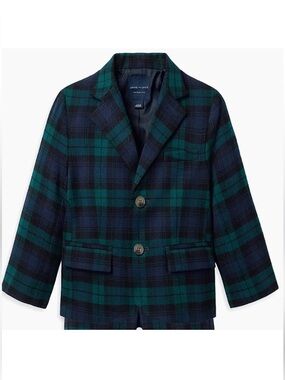 Janie and Jack Green & Navy Plaid Kids Blazer Size 8